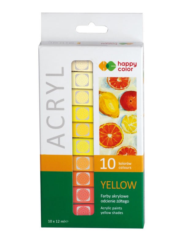 Farba akrylowa Happy Color 12 ml - zestaw 10 kolorów, odcienie żółte